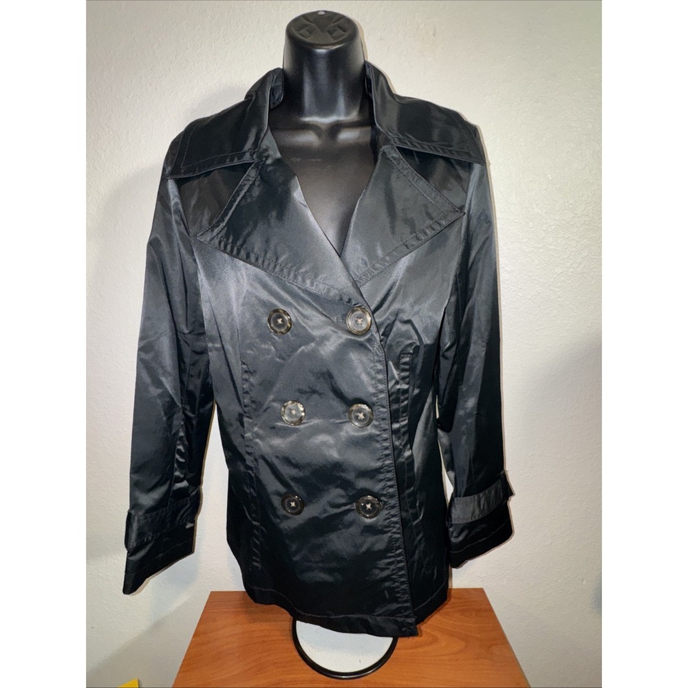 Merona Women's Black Trench Coat Size Medium Cute Trendy